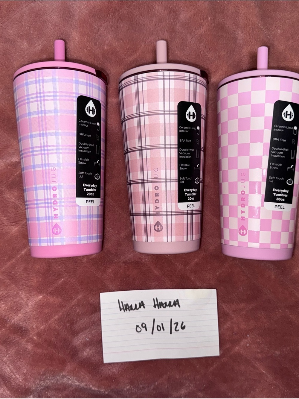 HydroJug Pink Plaid & Checker Insulated Tumblers - Set of 3